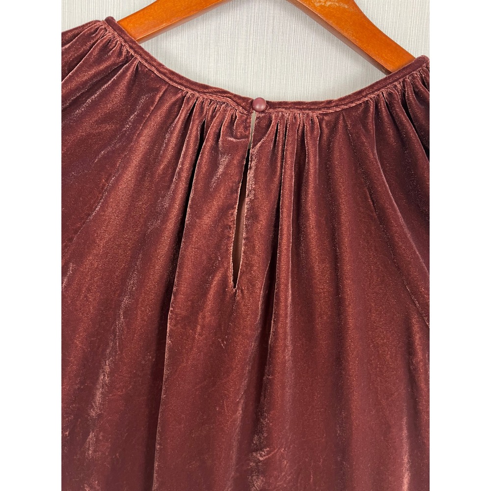 Old Navy Velvet Blouse Womens S Burgundy Shirred Short Sleeve Gothic Chic - Picture 6 of 10